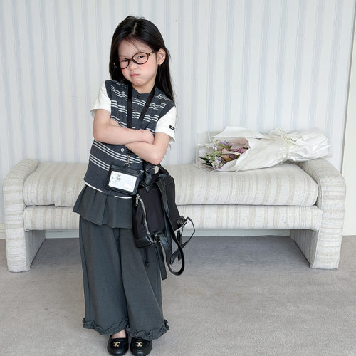 女童春季针织条纹马甲