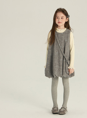 【冬装88折上新】女童韩版甜美蝴蝶结背心裙呢子花苞连衣裙25M078