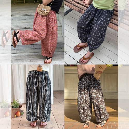 女童轻薄柔软竹节棉碎花防蚊裤