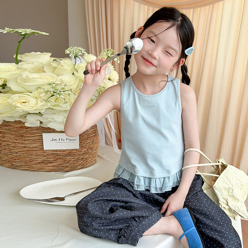 女童夏装精致蕾丝背心T恤