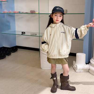 女童韩版撞色拼色连帽外套