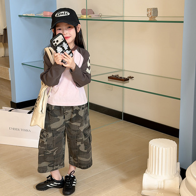 Yumi妈女童春款字母插肩T恤