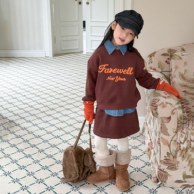 女童保暖奥粒绒卫衣半身裙套装