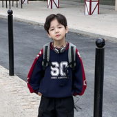 Yumi妈冬款 奥粒绒帅气撞色字母卫衣男童加厚加绒上衣潮 24Z113