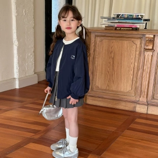 上衣春女童甜美可爱刺绣小猫咪棒球服外套25A085 儿童夹克拉链衫
