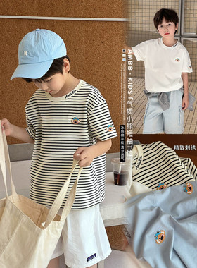 Yumi妈 儿童卡通刺绣短袖T恤中大童气质冰感棉高弹上衣潮25C134