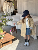 Yumi妈24S066儿童休闲大衣春新款 风衣外套潮 女童洋气英伦风中长款