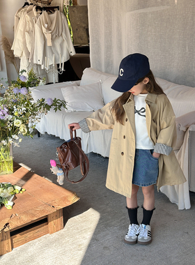 Yumi妈24S066儿童休闲大衣春新款女童洋气英伦风中长款风衣外套潮