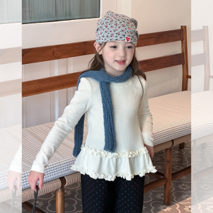 Yumi妈秋装 上衣25F032 女童宝宝设计感儿童拼接花边下摆打底衫
