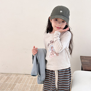 T恤 Yumi妈女童修身 羊绒彩棉坑条长袖 儿童秋季 25G052 卡通打底衫