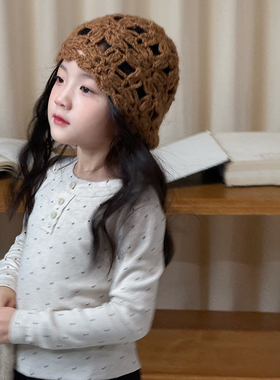 Yumi妈女童秋装软糯羊绒棉坑条打底衫儿童波点长袖T恤上衣 25F001