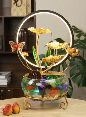 直播爆款桌面家居玻璃鱼缸流水摆件办公室客厅玄关景观喷泉
