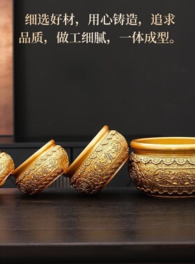 黄铜聚宝盆摆件聚财黄铜米缸家居客厅店铺前台工艺品存钱罐特大号