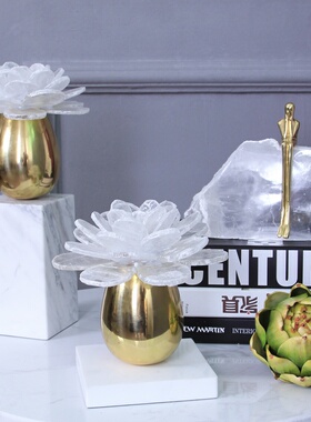 轻奢黄铜水晶花摆件现代客厅电视柜玄关酒柜高档工艺品家居饰品