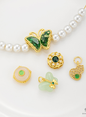 保色古法金绿色蝴蝶镂空葫芦吊坠