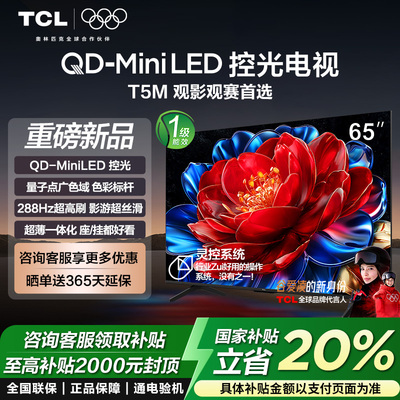 TCL电视 65T5M 65英寸 QD-MiniLED控光288Hz高刷网络平板电视