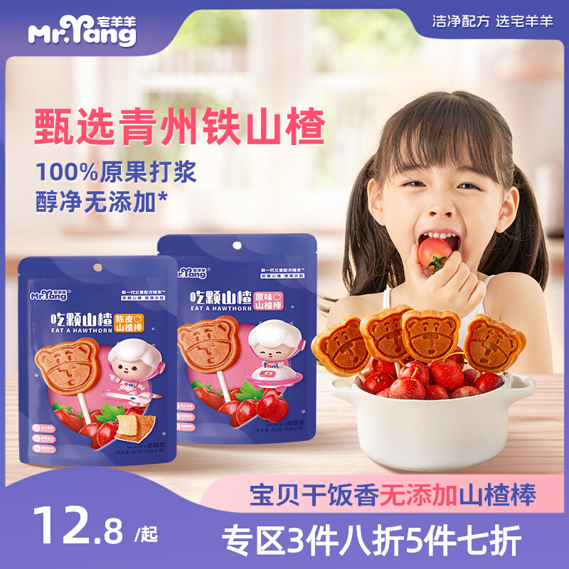 宅羊羊山楂棒棒糖儿童零食山楂条片无添加盐,送1一岁宝宝婴儿食谱