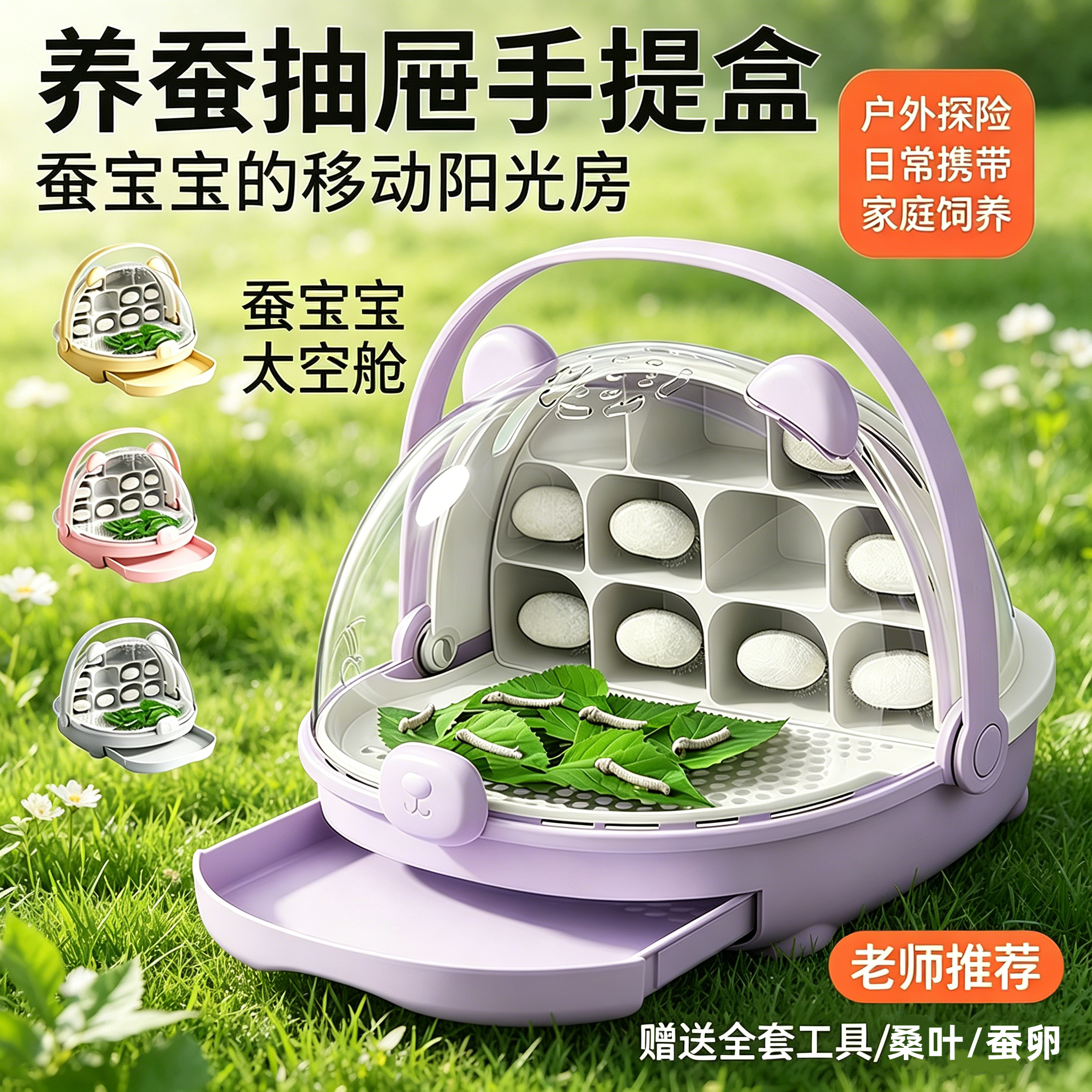 儿童喂蚕七彩蚕卵鲜桑叶全套工具
