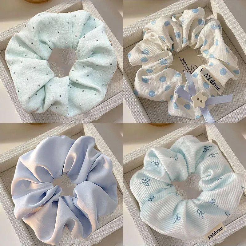 蓝色系薄荷绿新款韩系大肠波点发圈高级发绳慵懒马尾发饰女头绳