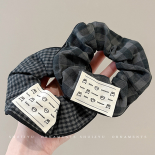 黑色网格大肠发圈2025新款发绳女半扎发饰高级感头圈扎头马尾头绳