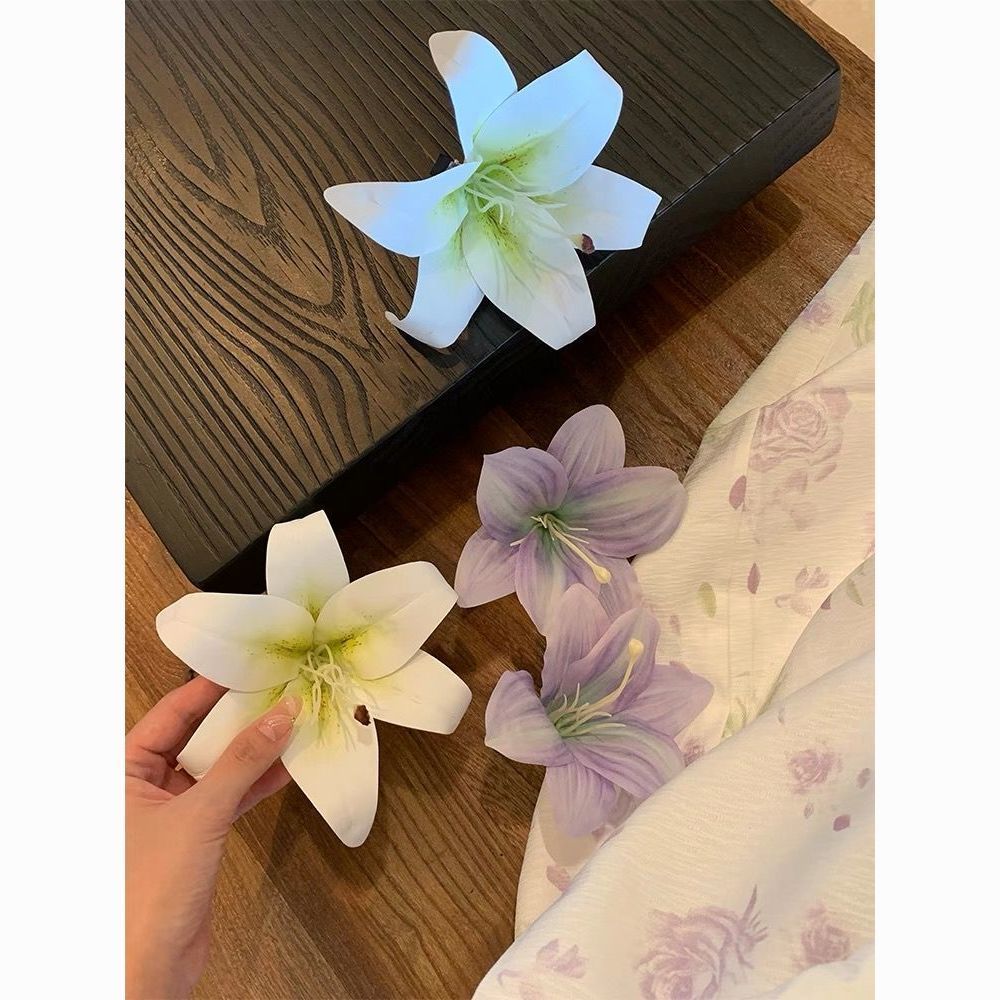 合以解憂~超仙唯美立體百合花朵發(fā)夾女高級(jí)感側(cè)邊夾鴨嘴夾子頭飾
