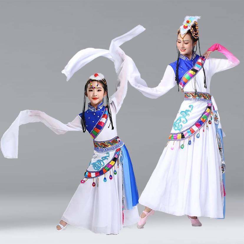 儿童水袖藏族演出服女新款少数民族舞蹈服装成人西藏甩袖舞表演服