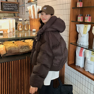 咖色肯豆高级感加厚面包服外套 羽绒棉服女冬2025新款 泡芙美式 短款