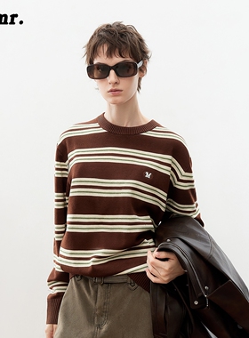 mlmr条纹针织衫秋冬季新款时尚圆领复古撞色刺绣毛衣针织衫男女