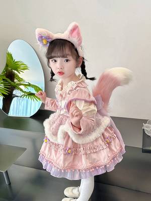 女童洛丽塔裙子2023秋冬新款儿童加绒迪士尼生日礼服lolita公主裙