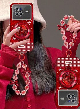 适用vivox80手机壳女v2183a镜头全包防摔x80pro保护套v2185a本命年马viv0x80pr0新款高级5G红vlvox8o手链支架