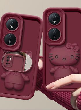 适用华为荣耀畅玩50Plus手机壳带镜子CLK-AN00硅胶软honor play8t保护套CLK-AN0OO镜头全包5g卡通pius女piay8