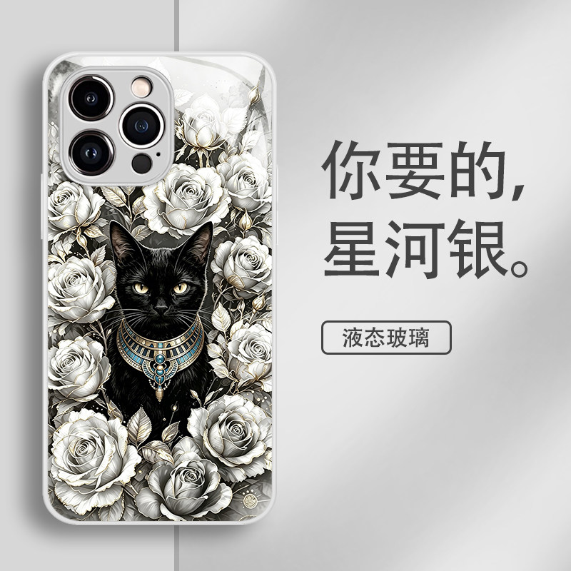 The Rose Black Cat phone case is suitable for the Apple 17promax with a niche ins style, 16e high-end feel, iphone15 dark style, 14 sets, 13pro/12/11 new x/8plus/xr/xs/7 thumbnail 2