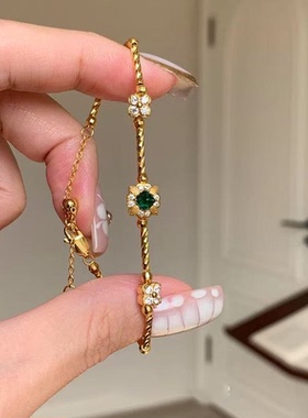 浪漫传说中古复古金色花朵手链