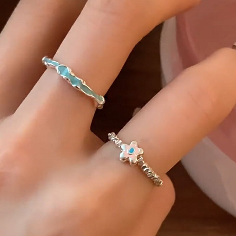 碎银子花朵串珠戒指女