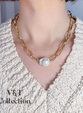 VT 原创设计超个性夸张项链 Bean轻奢巴洛克链条项链