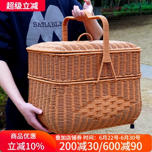 博佰澜拜拜手提篮子拜财神篮藤编拜山拜祖公野餐篮婚庆乔迁喜事篮
