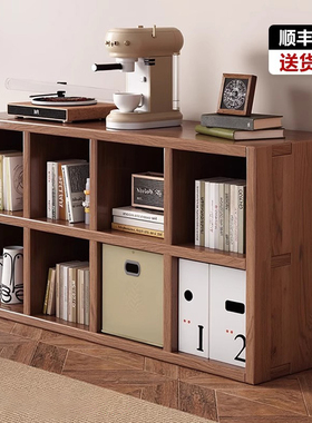 德国实木书架落地胡桃色矮书柜储物收纳柜客厅一体靠墙简易置物架
