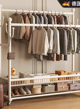 德国衣帽架落地卧室家用可移动简易双杆挂衣架室内置物衣服晾晒架