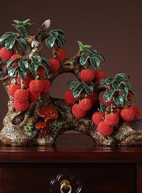 陶瓷工艺开业礼品家居电视酒柜门客厅办公室荔枝植物装饰中式摆件