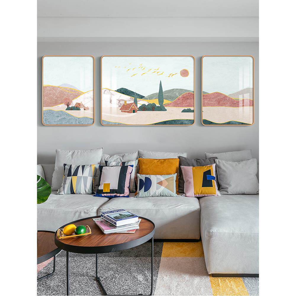 北欧客厅装饰画轻奢挂画沙发背景墙三联画现代简约艺术晶瓷画ins