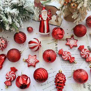 圣诞球手工彩绘6cm红色圣诞圈白圣诞树节日装饰用品套餐大礼包挂