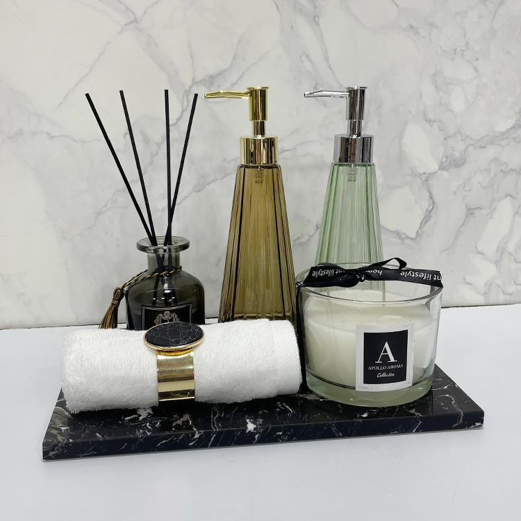 卫生间软装卫浴小摆件样板间摆件香薰毛巾蜡烛托盘组合创意装饰品
