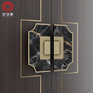 中式酒店会所木门大门拉手定做包间半圆形古铜黑色玻璃门把手定制