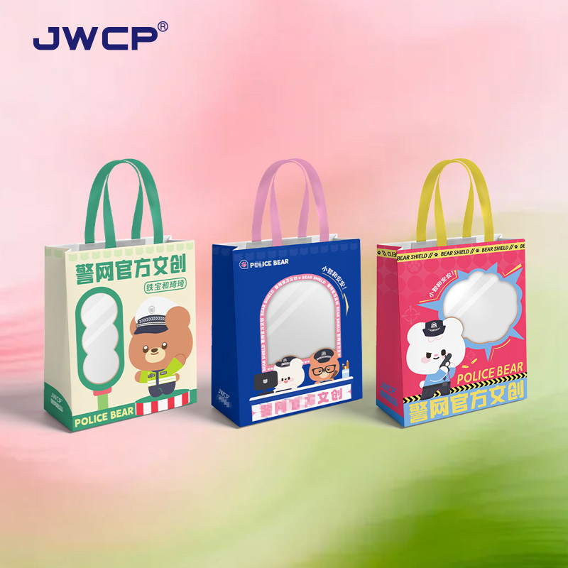 JWCP安安盾选警察小熊多彩开窗袋造型创意纸袋手提袋子送礼品袋子