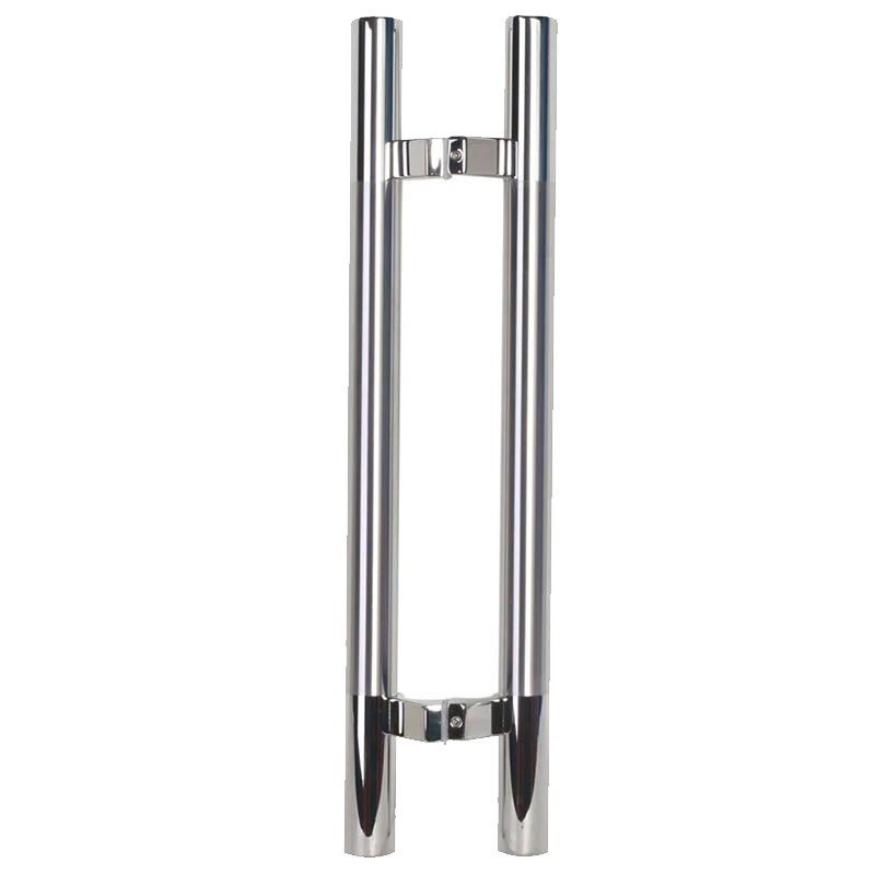 玻璃门拉手不锈钢拐脚圆管黑钛玫瑰金灰白色斜偏T位有框门马蹄脚