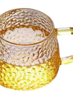 锤纹玻璃c杯带把手杯子家用客厅水杯早餐杯女ins加厚泡茶杯四色杯