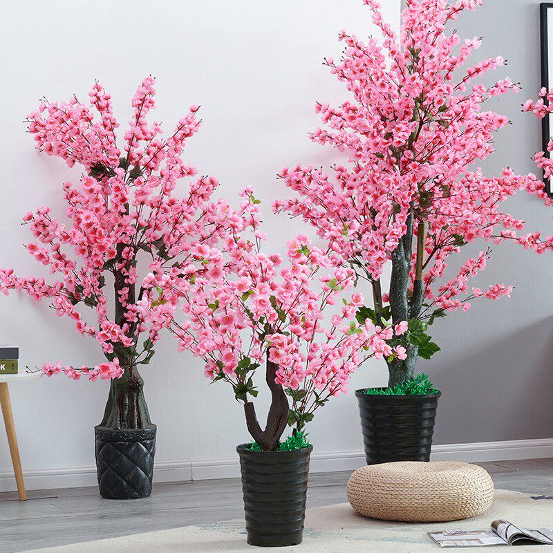 桃花树仿真树客厅盆栽装饰绿植仿真F花落地植物室内假花塑料大盆