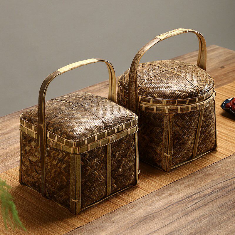 竹编手工提篮复古竹筐竹篮点心筐手提篮收纳盒迷你果Y篮竹制品包