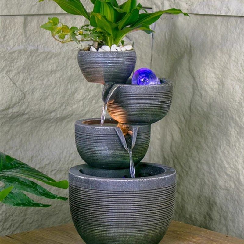 几何流水喷泉摆件生财q落地客厅办公室内玄关风水球小型循环水装