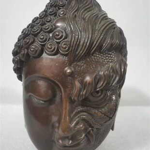 纯铜佛魔佛头摆件善恶一念一面魔一面佛L家居装饰工艺品半佛半魔